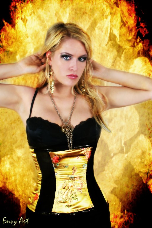 Female model photo shoot of Envy - Art in For Pink Label Corsets, wardrobe styled by Pink Label Fashion