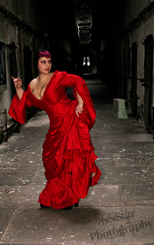 Female model photo shoot of Evenstar by NN Star Photography in Eastern State Penitentiary; Philly, PA, makeup by Alayna Marie