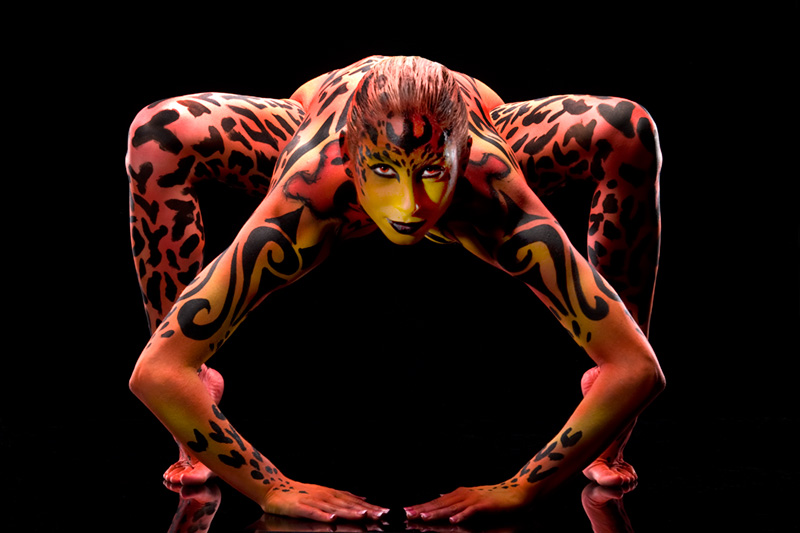 Female model photo shoot of Leila Knight by Hoodlum, body painted by BodyPainter Rich