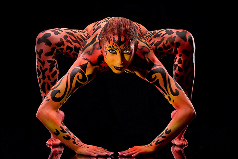 Male and Female model photo shoot of Hoodlum and Leila Knight in my studio, body painted by BodyPainter Rich