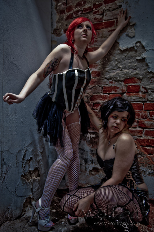 Male and Female model photo shoot of Wolffoto, Deanna Danger and Variable in Eastern State Penitentiary