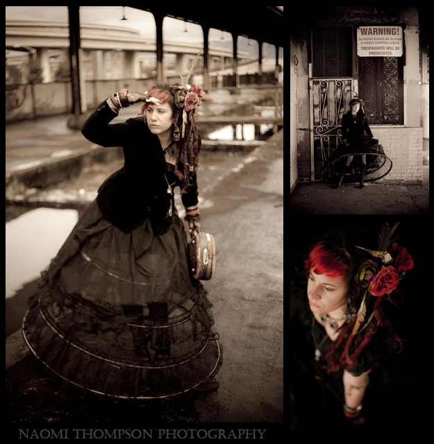 Female model photo shoot of Naomi Thompson Photo and jennipur jane in abandoned train station, Oakland, CA