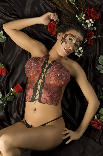 Female model photo shoot of Susiiie by Steven Hodgson, body painted by Shelley Bellefontaine