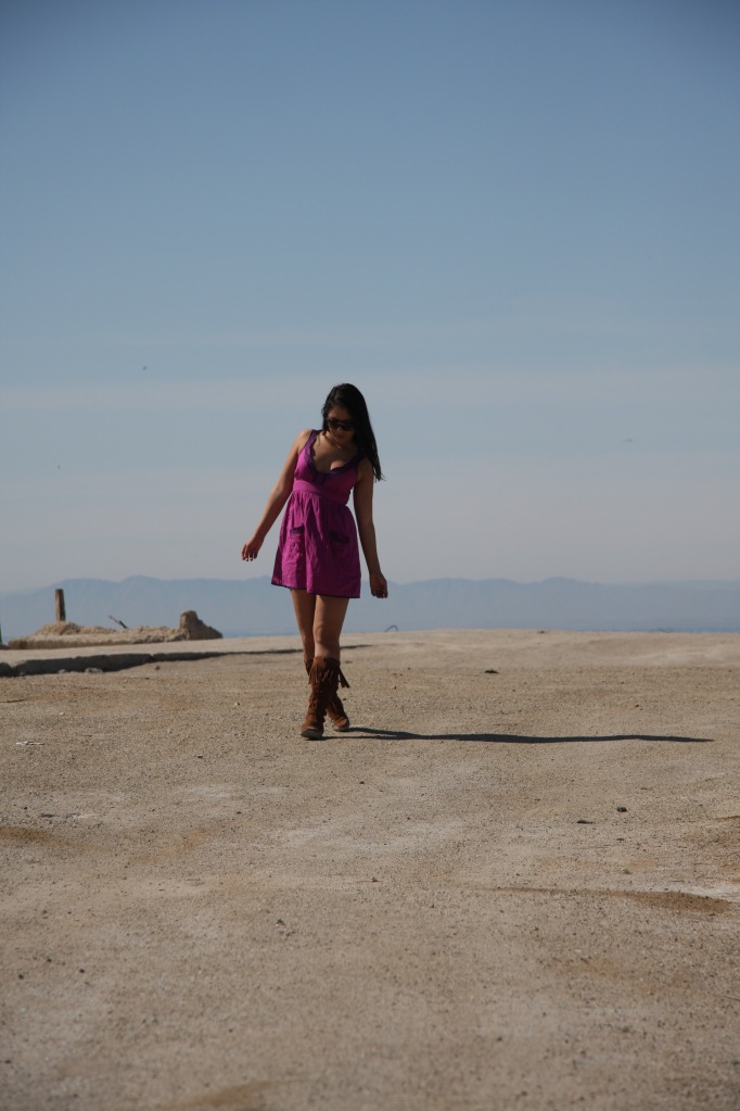 Female model photo shoot of Athena Olivas in Salton Sea California