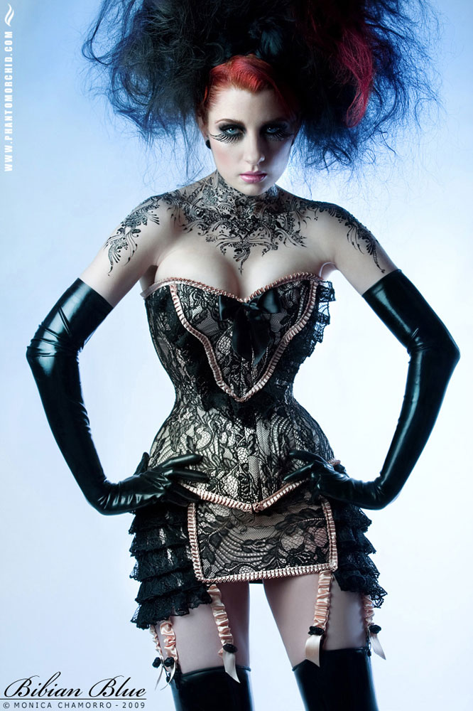Female model photo shoot of Ulorin Vex by Phantom Orchid in London, makeup by Angela Holthuis, clothing designed by Bibian blue