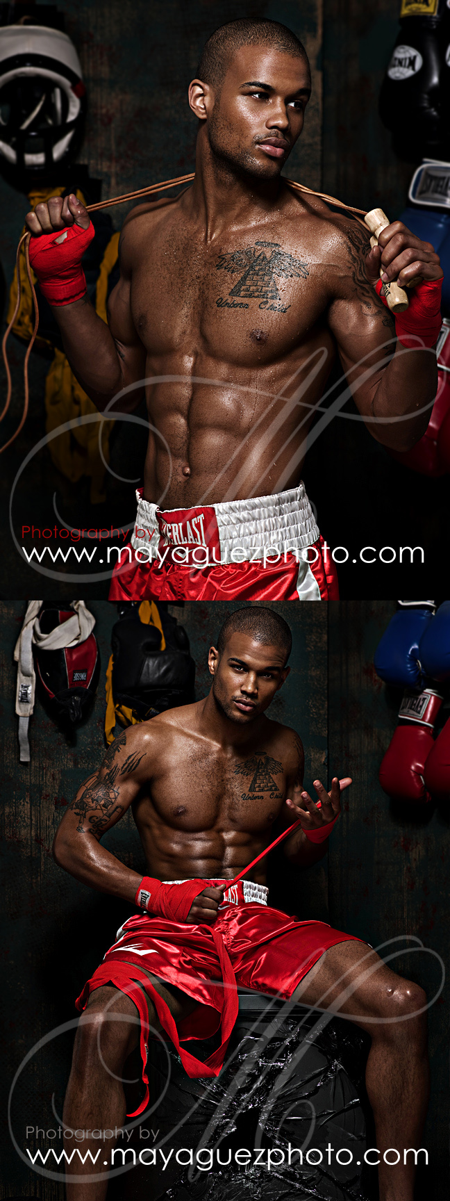 Female and Male model photo shoot of Maya Guez and KodakDre in Some old boxing Gym