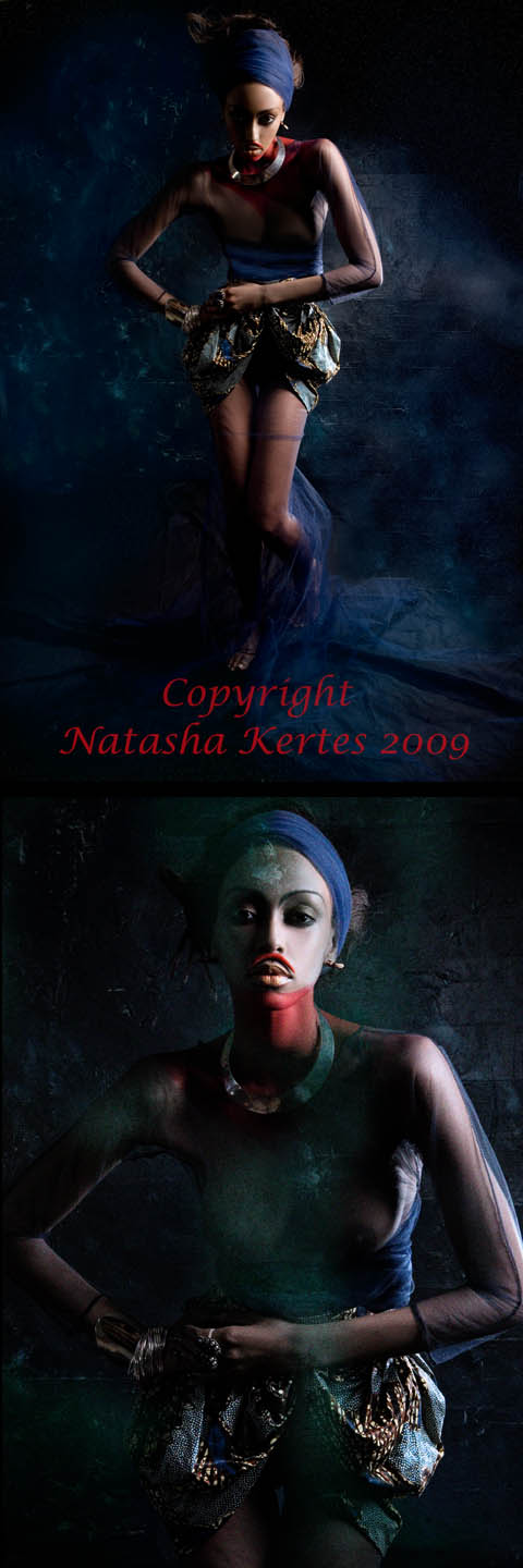 Female model photo shoot of SajataV by natasha kertes, makeup by Taryll Atkins, clothing designed by Natalia Jhete