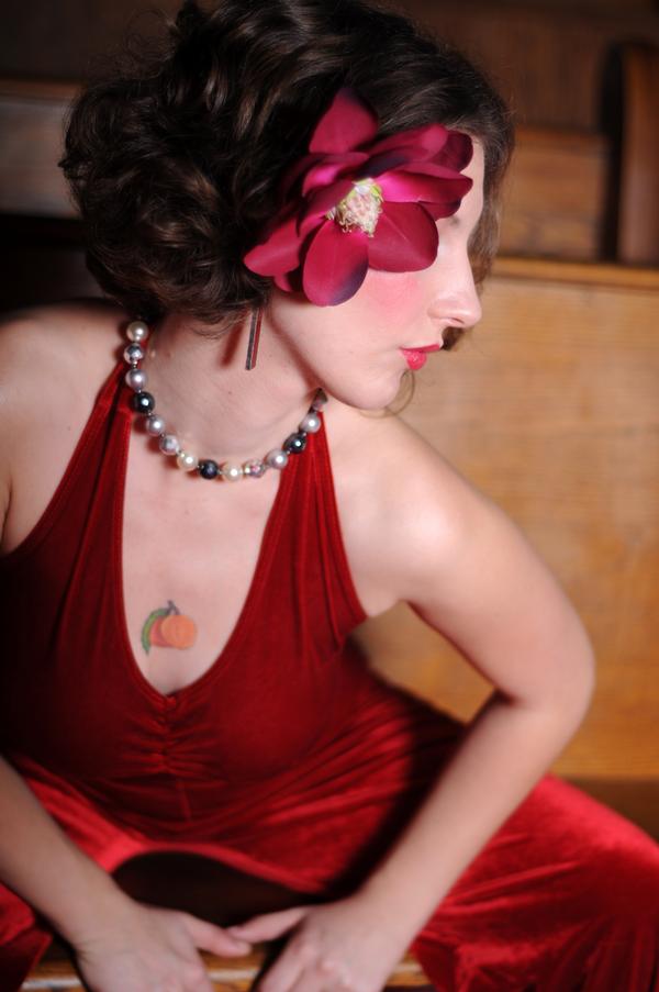 Female model photo shoot of K Peach by Araya Diaz Photography in Oakland, Old Church Style!, makeup by Amy Galibut