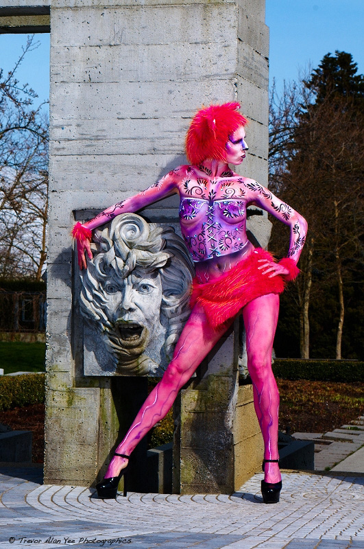 Male and Female model photo shoot of Trevor Alan Yee and Luna Varley in Vancouver, body painted by Gaelle Mouster