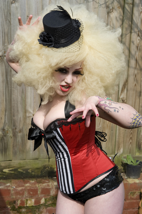 Female model photo shoot of Boobie Trap corsets and shrinking violet by andi sapey 