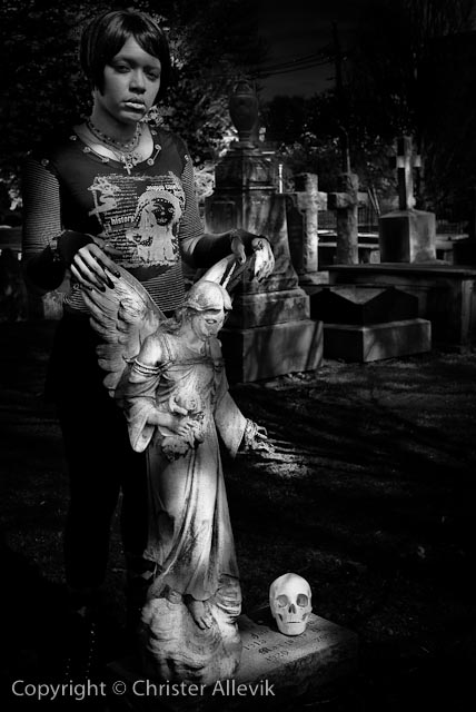 Male and Female model photo shoot of AllevikPhoto and Foxy Squire in Princeton Cemetery