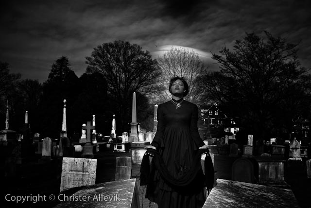 Female model photo shoot of Foxy Squire by AllevikPhoto in Princeton Cemetary, wardrobe styled by Emilie Jerard Designer