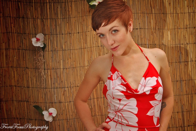 Female model photo shoot of Chrysti Di in My personal tiki wonderland (yes I built the place)