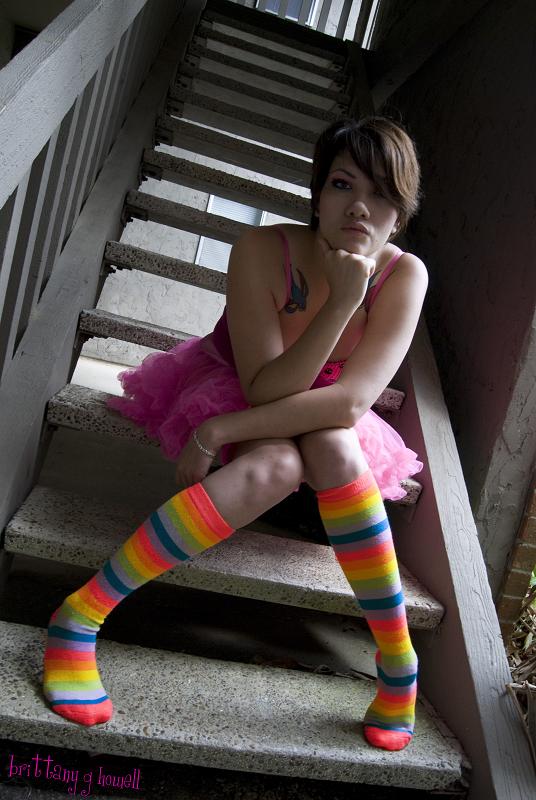 Female model photo shoot of Jena May in stairs