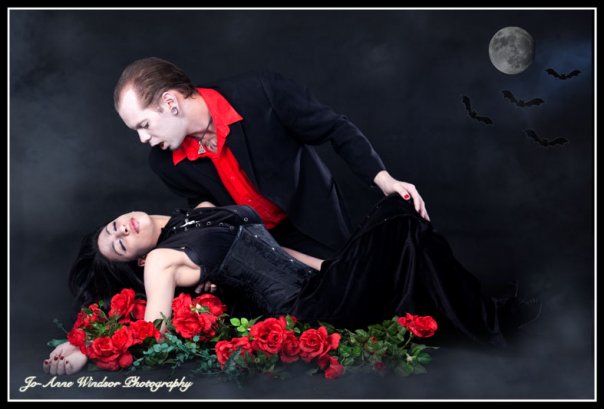 Male and Female model photo shoot of Godofthemind and Red Gypsy by Jo-AnneW in Castle Hill, makeup by Vampyr Angyls