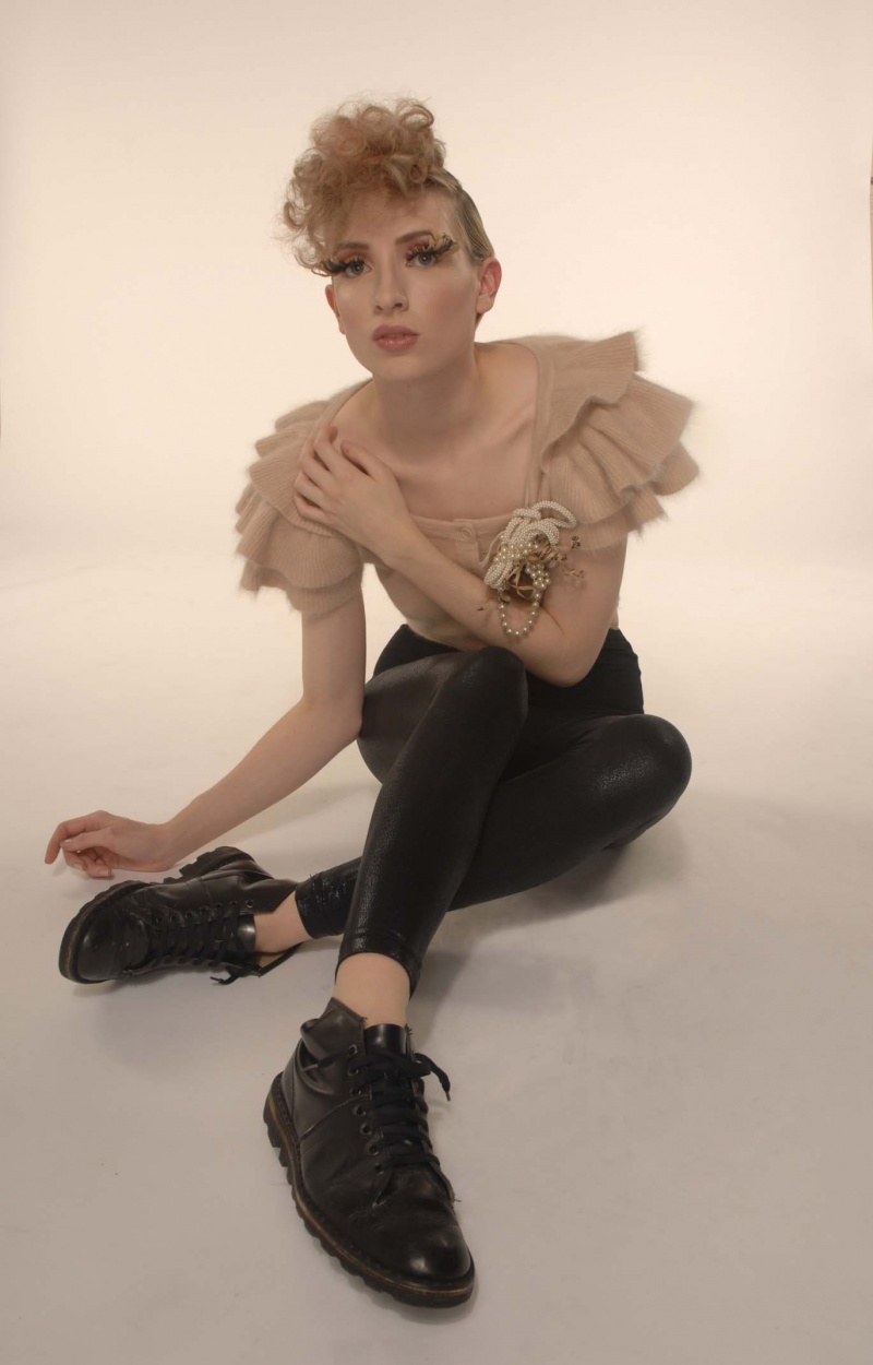 Female model photo shoot of yaya make-up in London College of Fashion