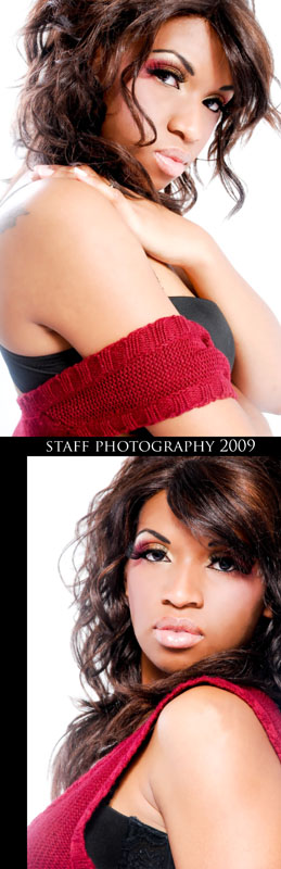 Female model photo shoot of red diamonds, makeup by Beat Yo Face