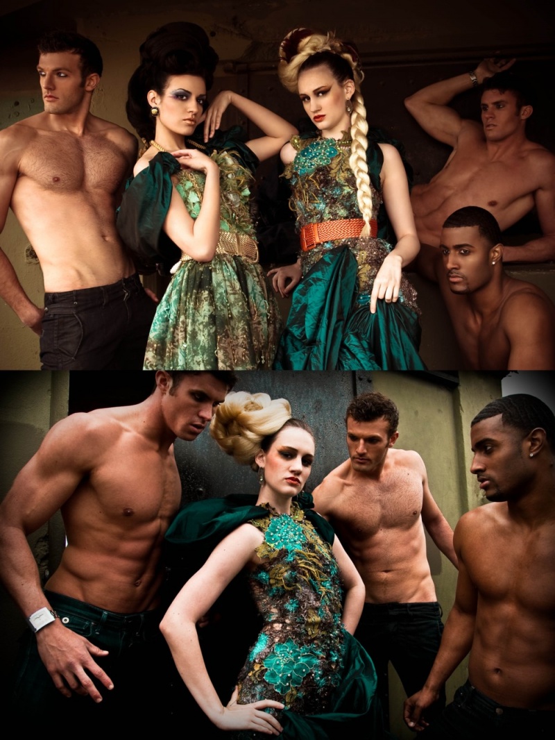 Male and Female model photo shoot of Riley Pearce, Raheem, Jenna Moreci, Jymme and John McCallen by Nina Frazier Hansen, clothing designed by Cory Couture