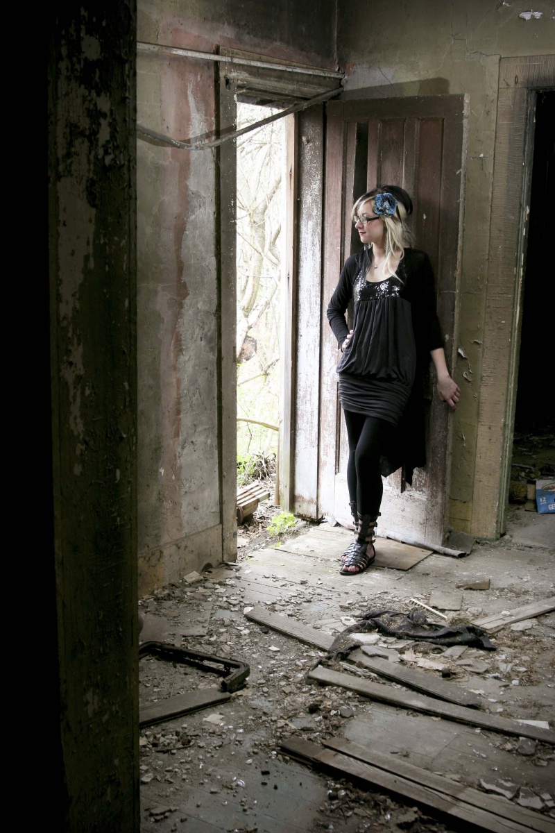 Female model photo shoot of MisiaApollonia in abondoned house