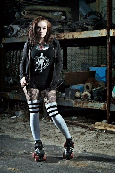 Female model photo shoot of Brandy Ellan in junkyard