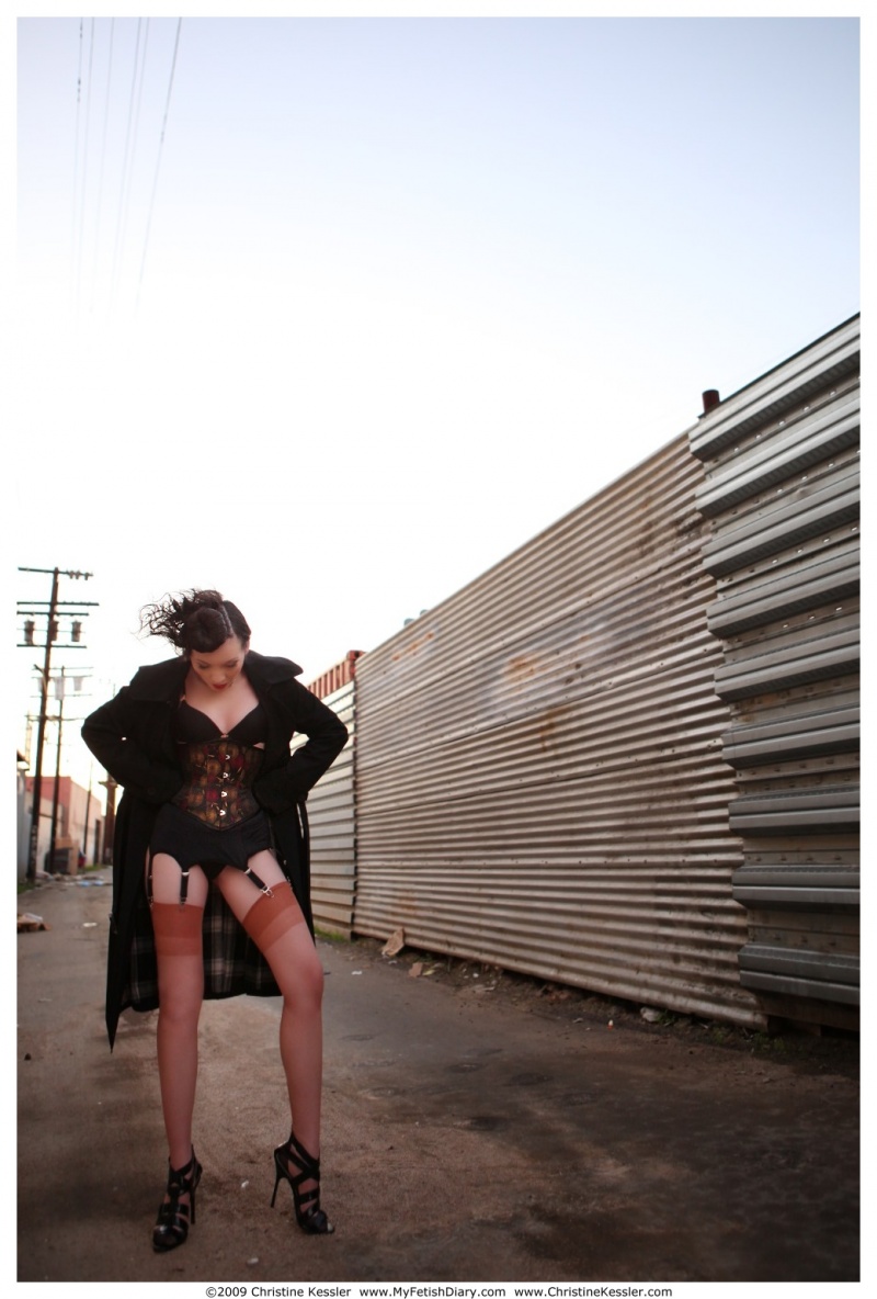 Female model photo shoot of Exquisite Restraint and Aradia Ardor in Alley behind the Loft, Los Angeles, CA