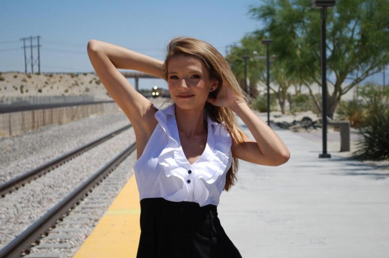 Female model photo shoot of Liz Fox in Amtrak station