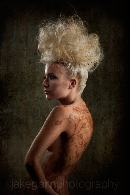 Female model photo shoot of Rachel MJ by Jake Garn, hair styled by chad seale, body painted by Brett Hamilton