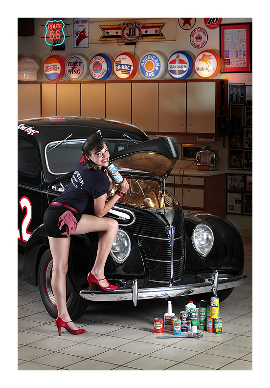 Male model photo shoot of automotive photography in Justice Brothers automotive museum, Irwindale California, published by anna marco