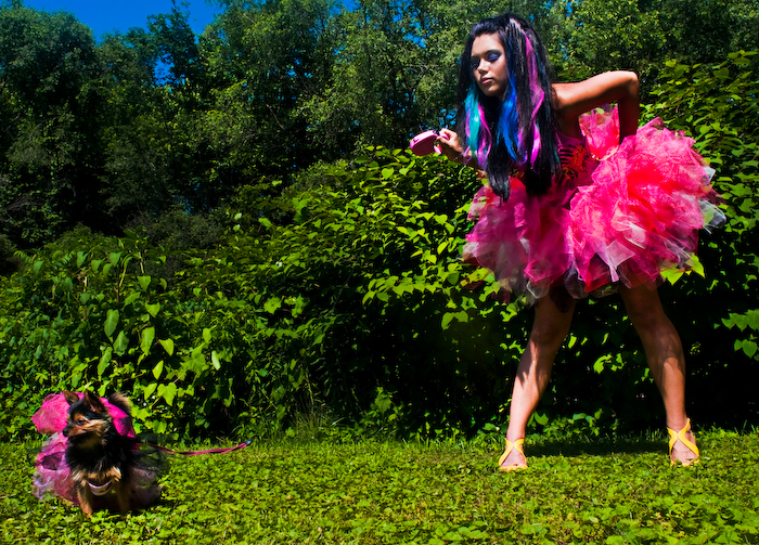 Female model photo shoot of Sew Addicted and Sarah Brittney Burgess by Skys the Limit Photo in Tutu for puppy provided by Sarah (Model), clothing designed by Sew Addicted