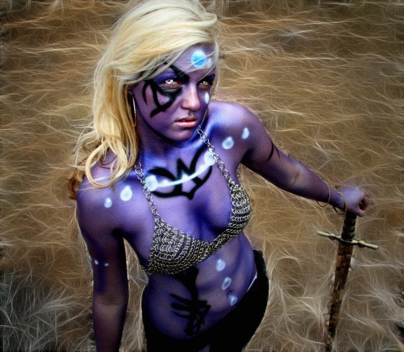 Female model photo shoot of Lessa michelle by Scarab Photography, body painted by papimiranda64