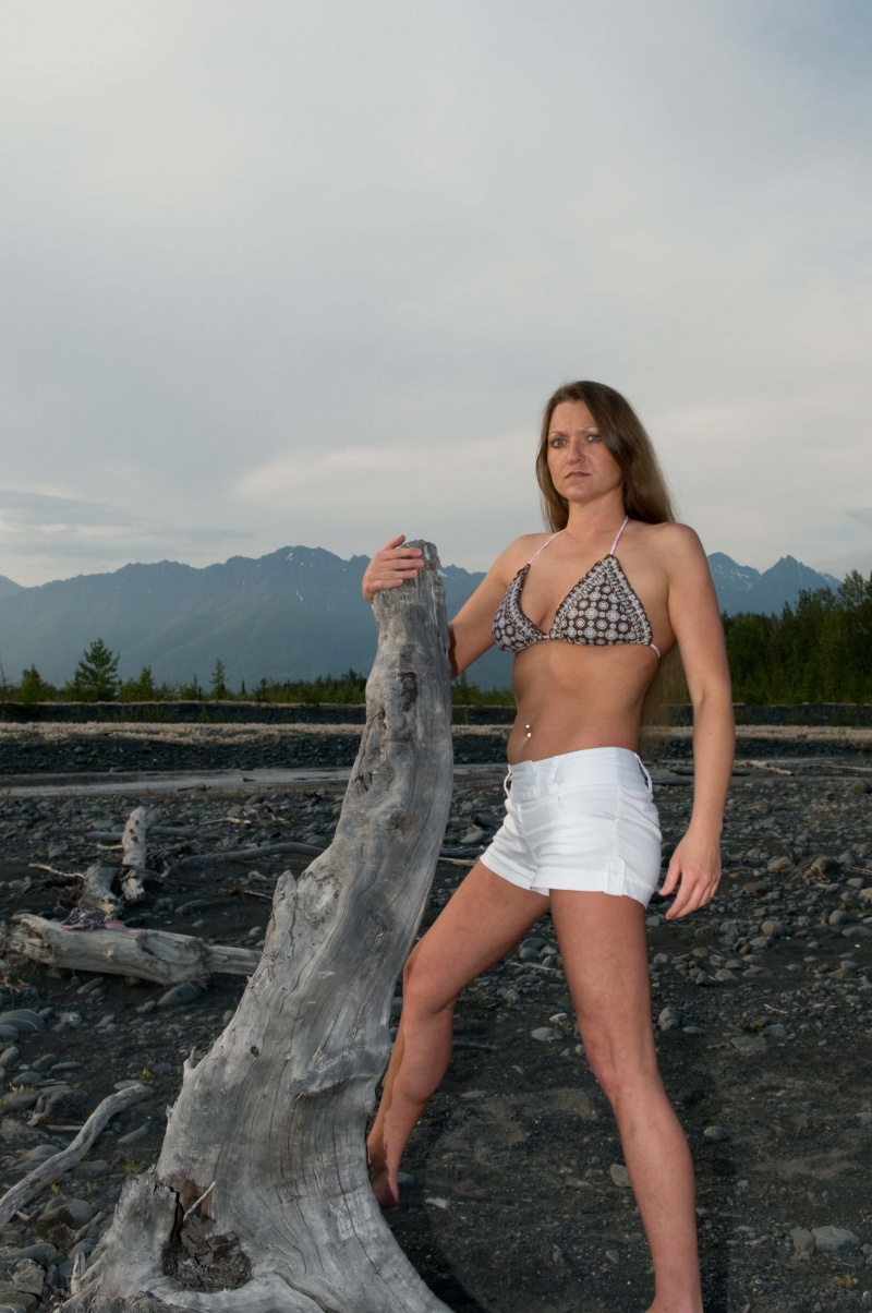 Female model photo shoot of Alaskan Aries by Hot Alaskan Nights Phot in Knik River...Alaska
