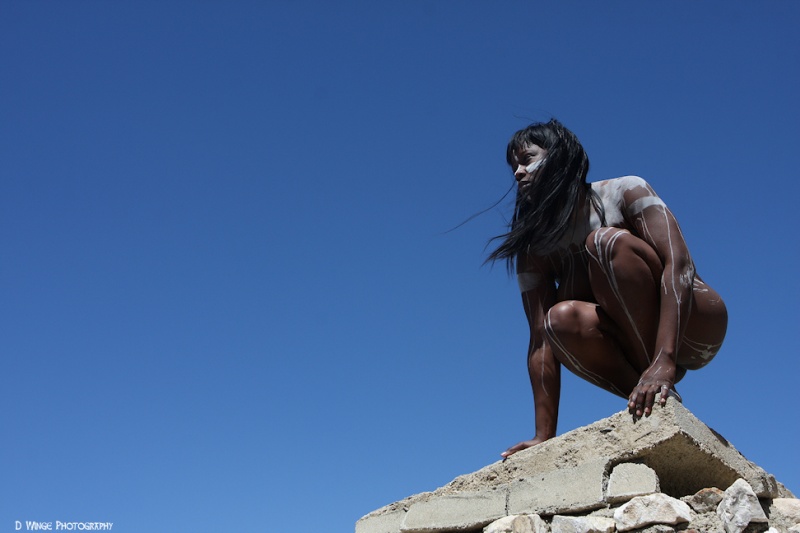 Female model photo shoot of Sasha_L by D Winge Photography in Mojave Desert