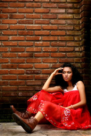 Female model photo shoot of saraharas in trotoar cafe bandung