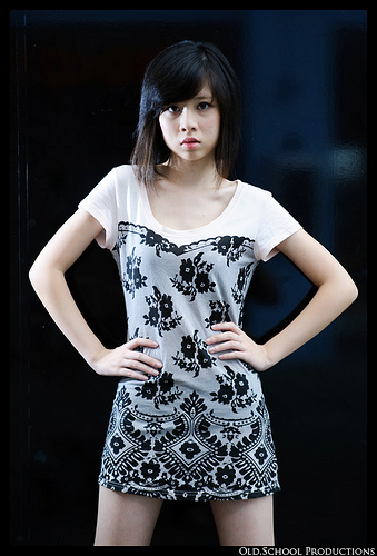 Female model photo shoot of Valie Chua in Clarke Quay, Singapore