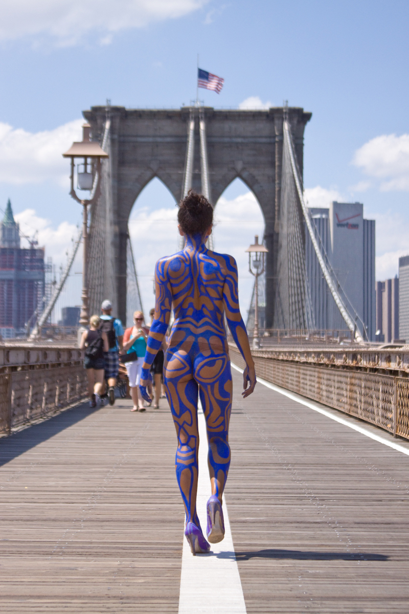 Male model photo shoot of Under_Score in Brooklyn Bridge, body painted by Andy Golub 2