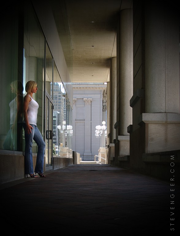 Female model photo shoot of L N Kay by Steven R Geer in Downtown Buffalo