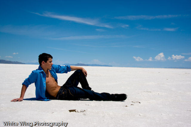 Male model photo shoot of Chase Dodge in salt flats
