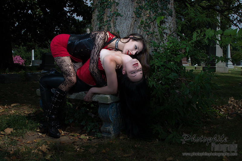 Male and Female model photo shoot of Photophile Photography, Rachael D Weathers and Anna Cherry in Elmwood Cemetery