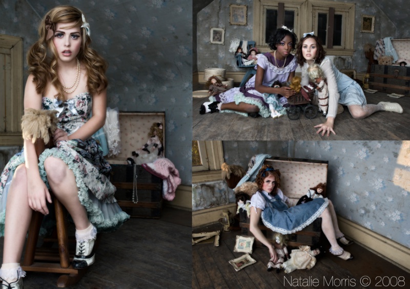 Female model photo shoot of Natalie A Morris, Jillian rose k, Rodra, antietam, Taladove and Destinie Doyle in my attic, makeup by Shana Lohr