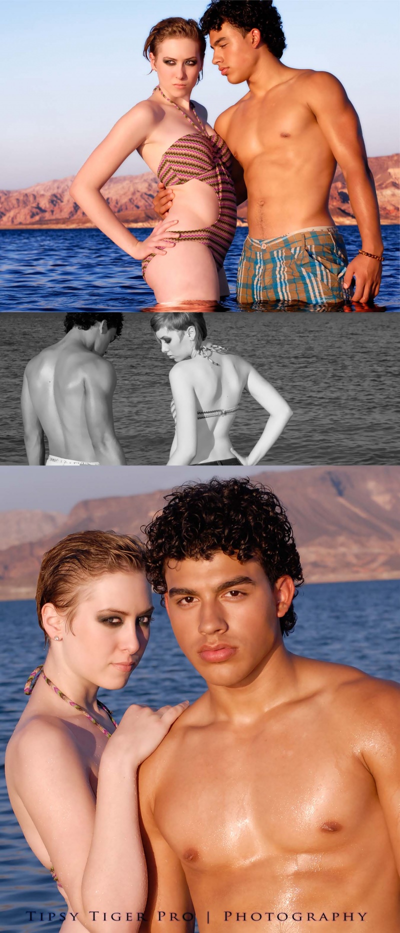 Male and Female model photo shoot of TTP Photography, Sarah Pine and Marek Racowicz in Lake Mead, Nevada, makeup by Mia H