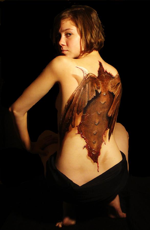 Female model photo shoot of Brooke Rivers, body painted by QSARTWRX