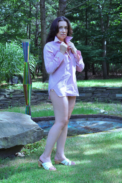 Female model photo shoot of CustomShirt1 dot com in Artists' Woods, East Hampton, NY