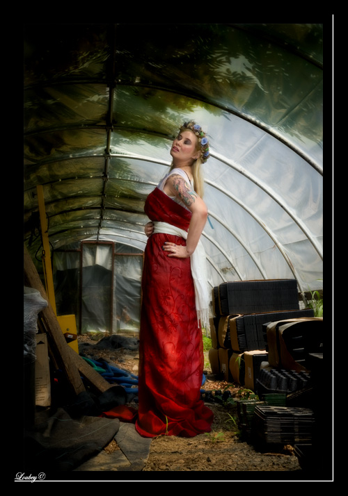 Female model photo shoot of Loubey Jane in Next doors greenhouse