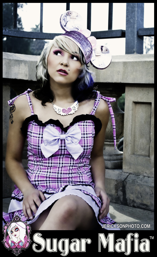 Female model photo shoot of angelovepink and Krystle_Crossbones by jennifer erickson, clothing designed by Miss Alphabet