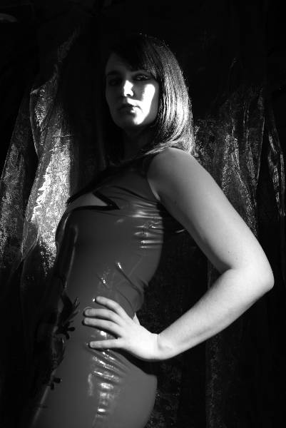 Female model photo shoot of Vicki Mihn by erik schelander in Leeds, clothing designed by Hello Dolly Latex