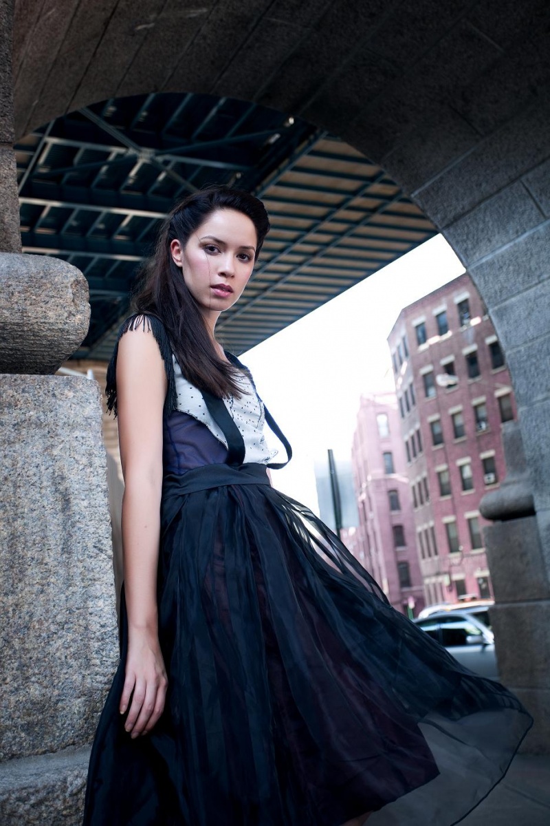 Female model photo shoot of Karolina Montoya by Vibe Foto, makeup by Sandra Li, clothing designed by Charlie Mentmore
