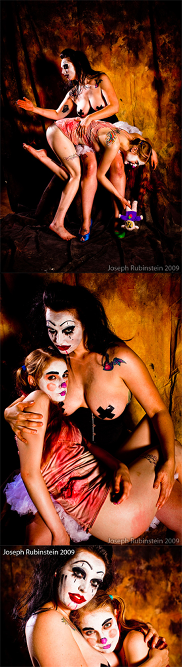 Female model photo shoot of Dizzy Von Damn, Abra Cadavra and ela darling by Joe DP in Studio, makeup by Make-up by Sonia