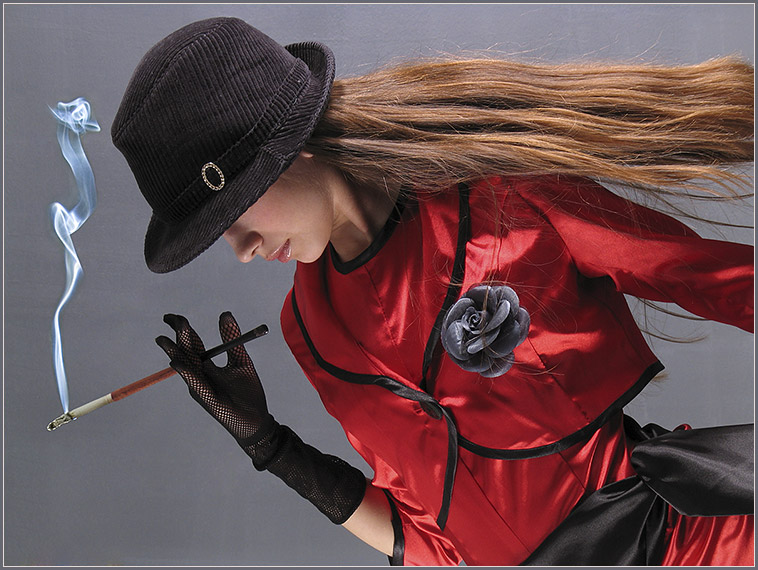 Female model photo shoot of smarald in red & black