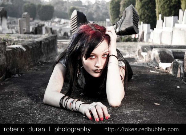 Male and Female model photo shoot of Vampyr Angyls and Mish Melanie in Ryde Cemetary