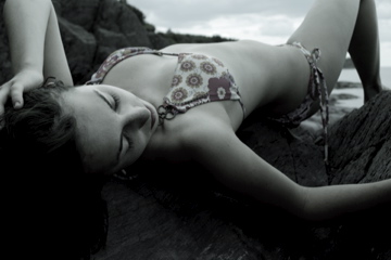 Female model photo shoot of F E L I C I A in Arisage Beach Nova Scotia